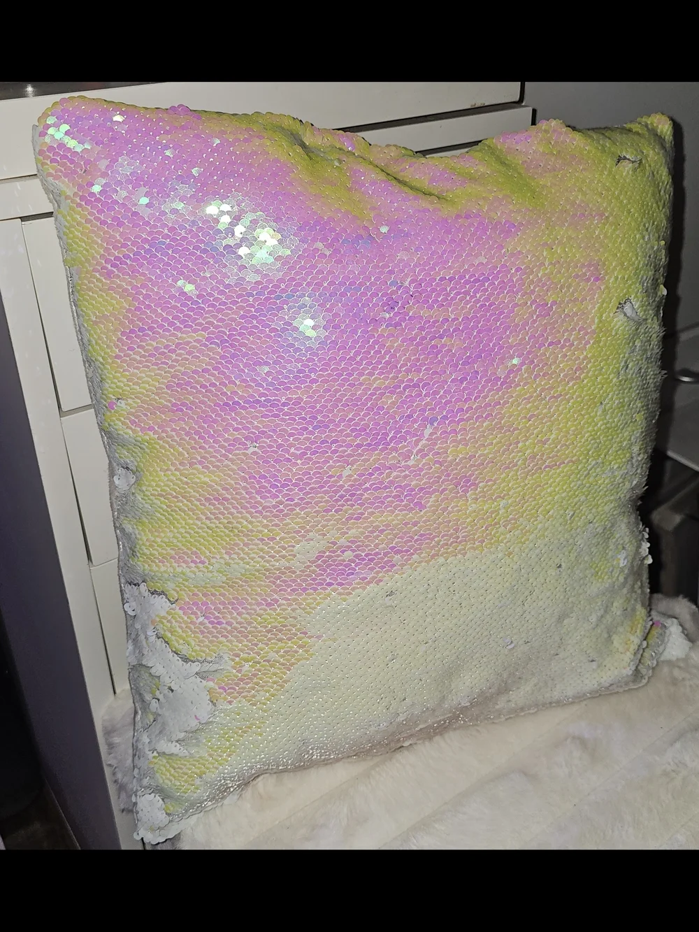Iridescent Sequin Accent Pillow in Pink and White